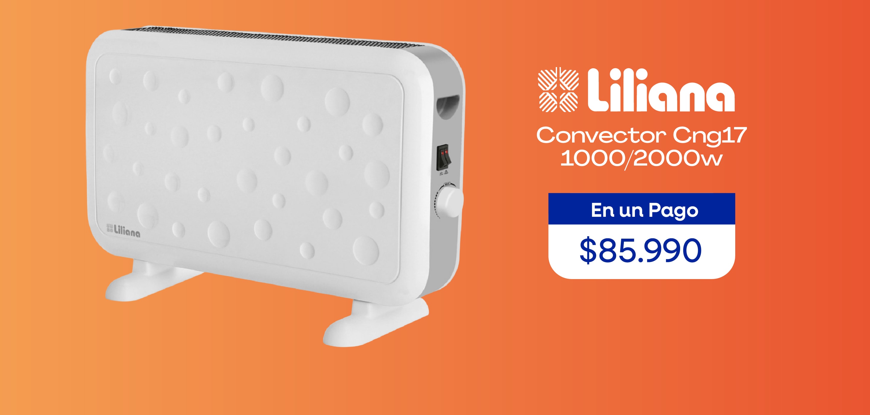 LONGVIE Calefactor Eléctrico Aluminum Eek2 1000/2000w En un Pago $199.990